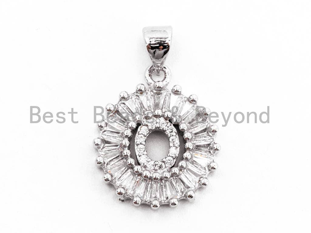 CZ Micro Pave Initial Letter O Charm/Pendent Beads,Cubic Zirconia Pave Alphabet Beads Pendent, Gold/Silver Finish,16x18mm,sku#Z233