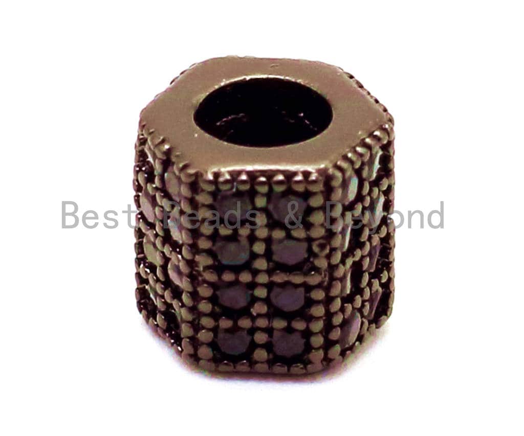 CZ Micro Pave Hexagon beads, Black CZ Pave Cubic Zirconia Beads, Men's Jewelry Findings, 6mm/7mm,  sku#G151