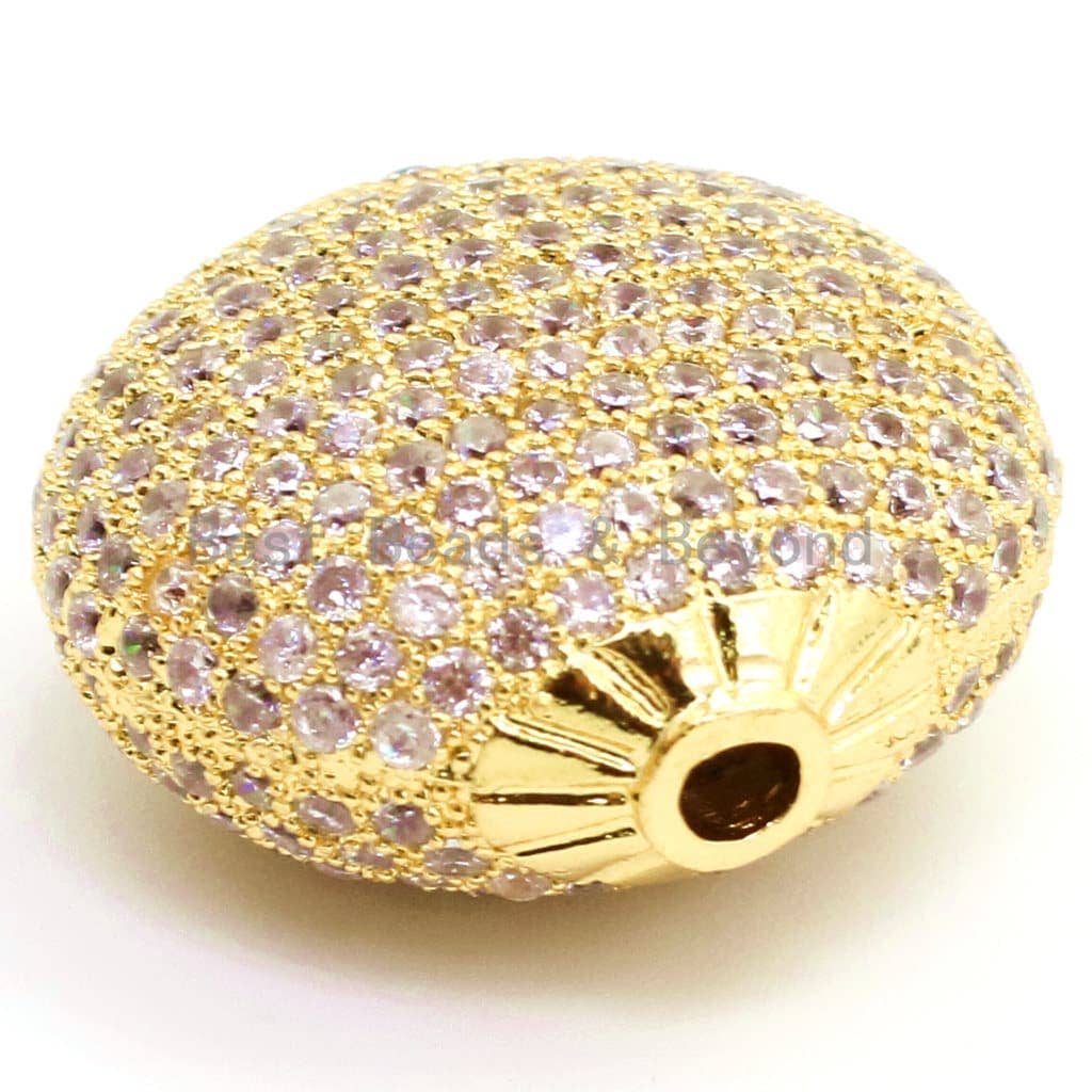 CZ Micro Pave Large Flat Oval Spacer Beads, Clear CZ Beads for Bracelet/Necklace, Cubic Zirconia Beads, 24mm SKU#G14