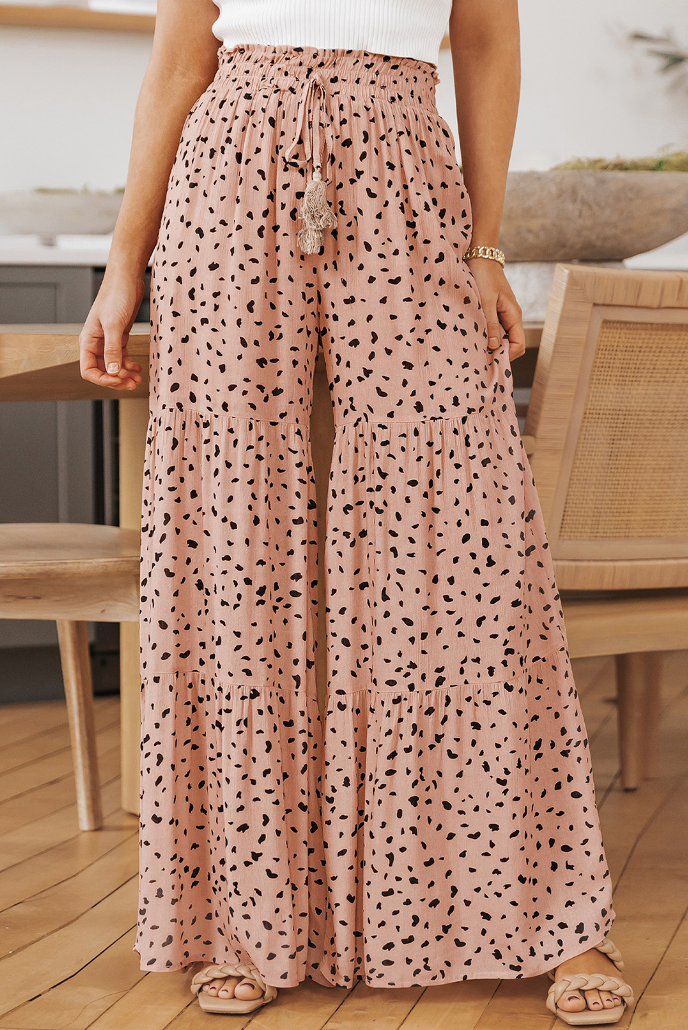 Analia Leg Dalmatian Palazzo Pants-Threaded Pear