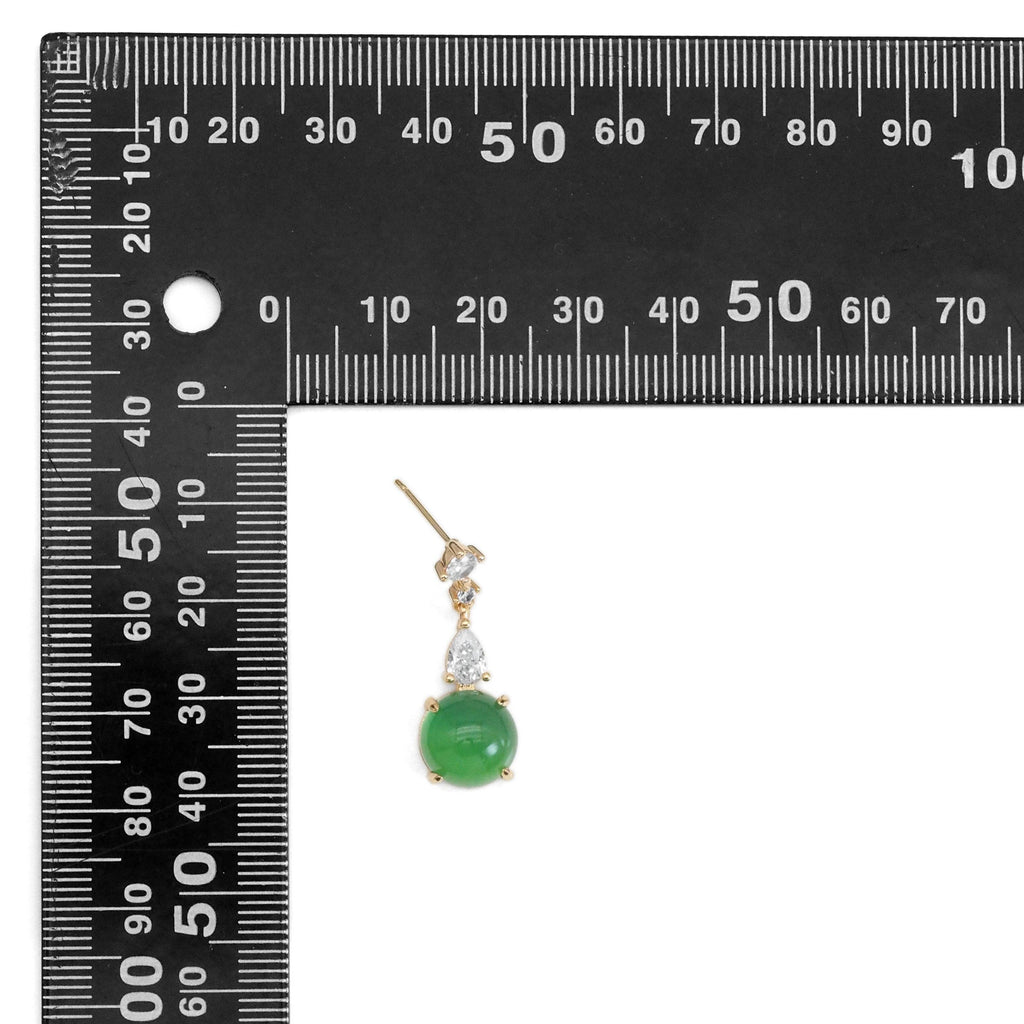 Clear CZ Gold Green Round Jade Stud Earrings, Sku#LX352-Bestbeads & Beyond
