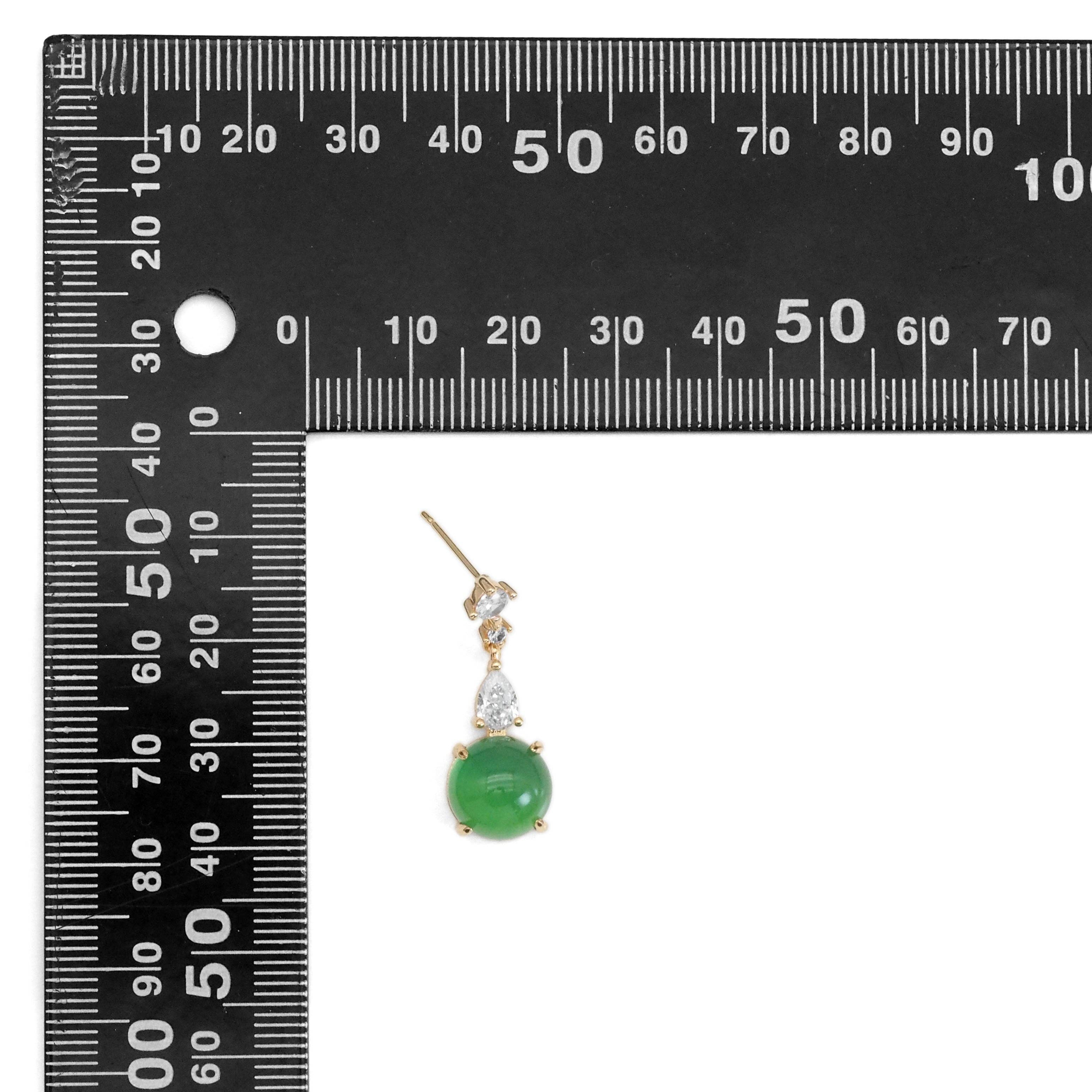 Clear CZ Gold Green Round Jade Stud Earrings, Sku#LX352-Bestbeads & Beyond