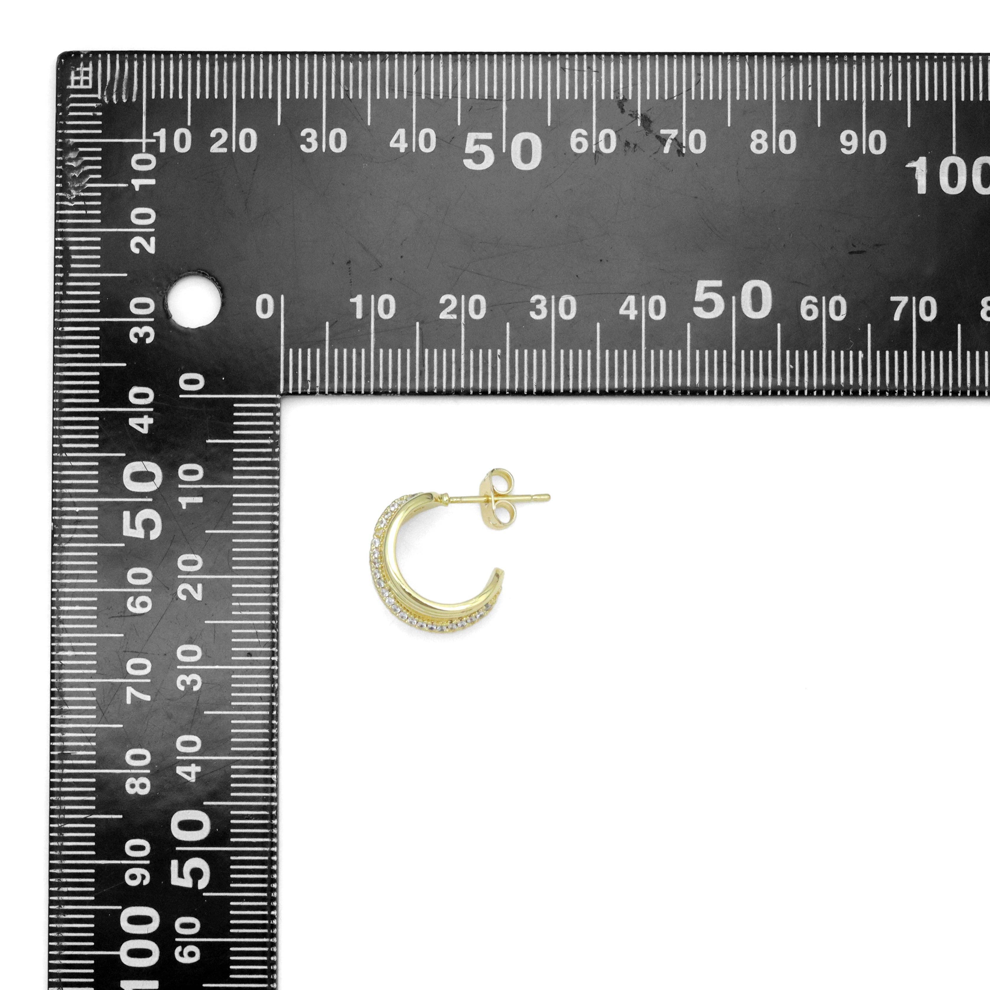 Clear CZ Gold Criss Cross Huggie Earrings, Sku#LX715