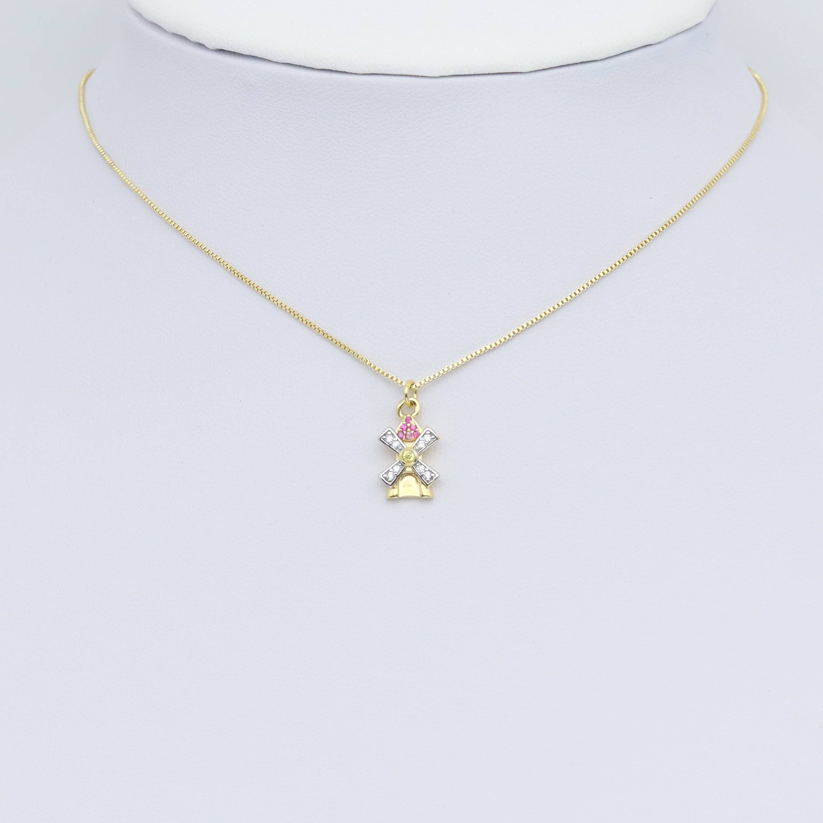 Cute Windmill House Charm Pendant, Sku#Y975
