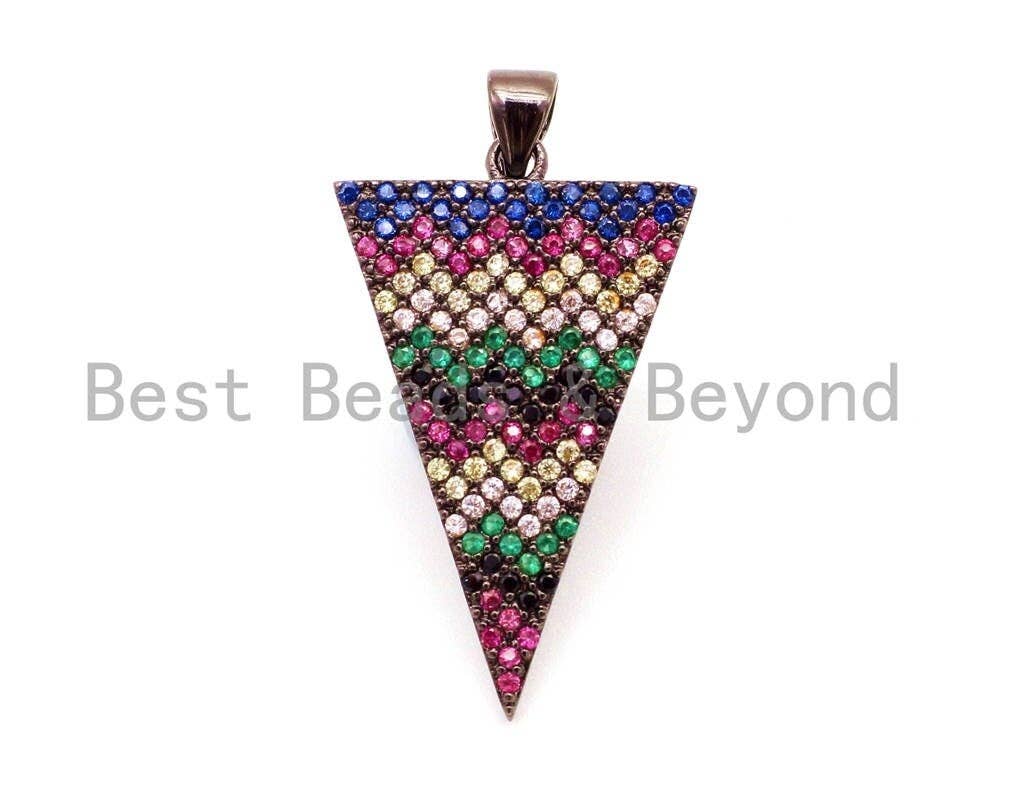 CZ Micro Pave Rainbow Triangle Pendant, Multi Color CZ Pave Beads, Cubic Zirconia Pendant, 18x34mm, sku#F10
