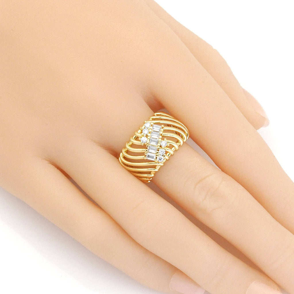 Gold CZ Hollow out Dome Adjustable Ring, Sku#LX275