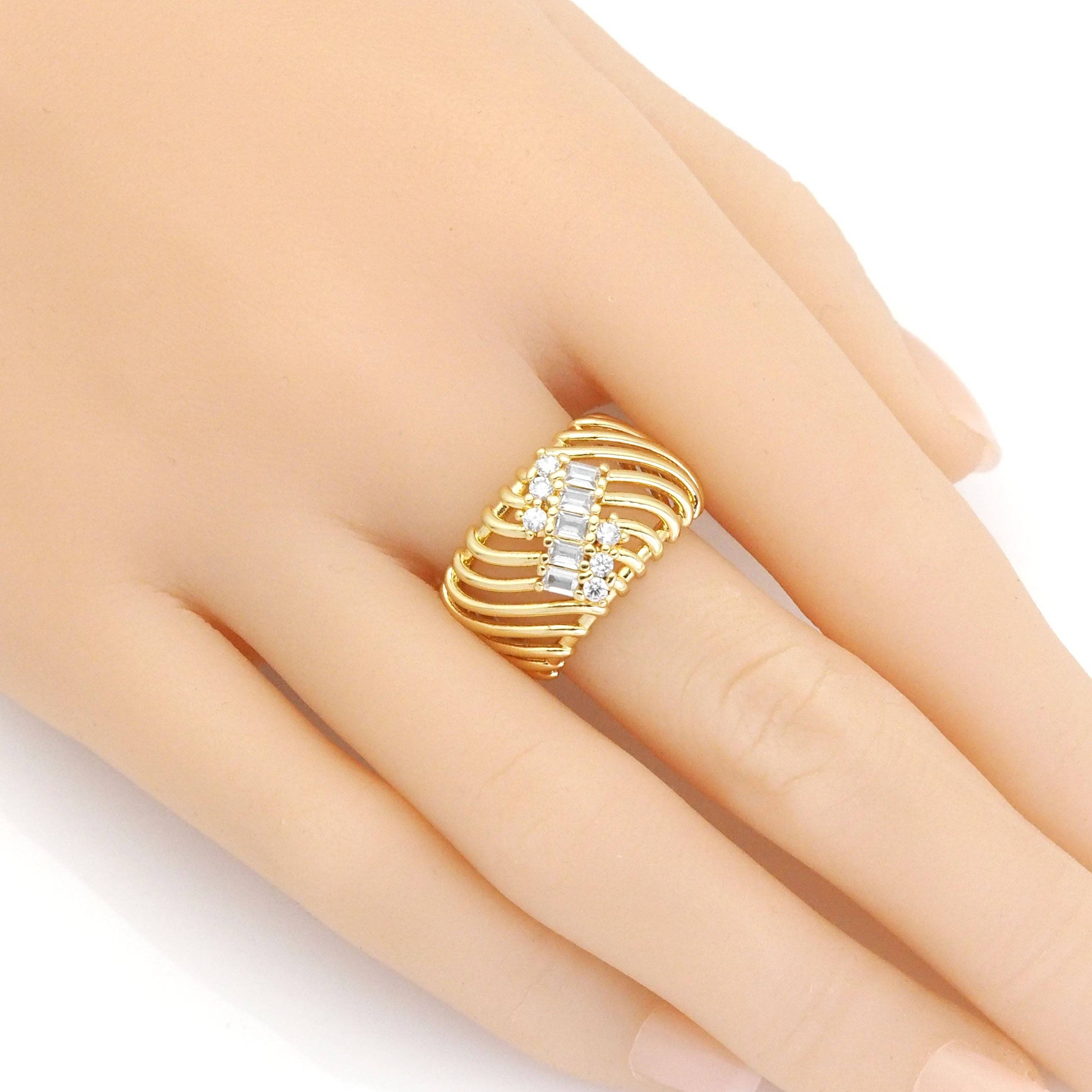 Gold CZ Hollow out Dome Adjustable Ring, Sku#LX275