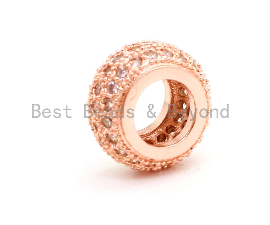 10x5mm CZ Micro Pave Rondelle Big Hole Spacer Beads, Cubic Zirconia Large Hole Space Beads, Sliding Beads, sku#G76