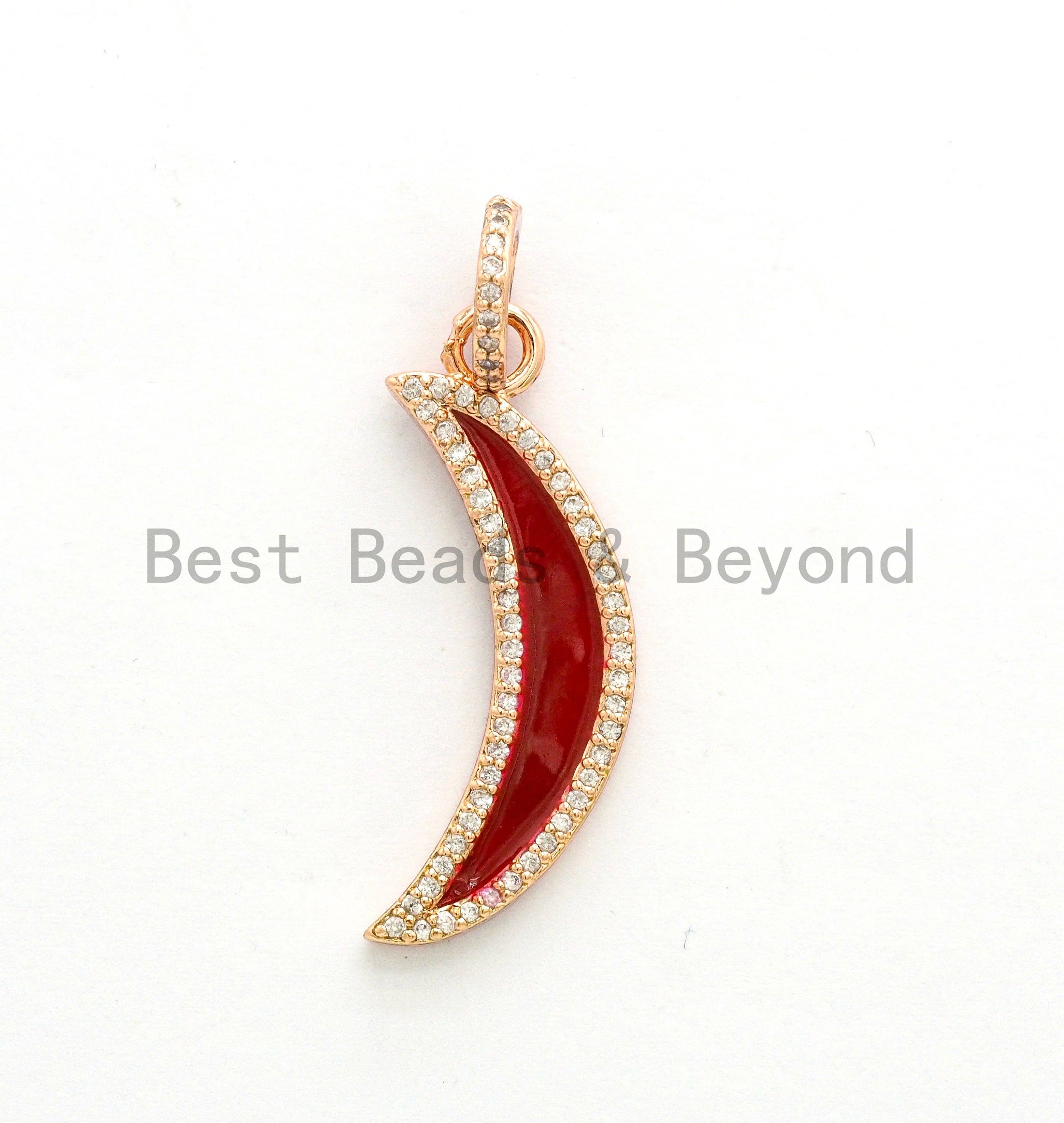 NEW Enamel Red Crescent moon Pendant,CZ Micro Pave Oil Drop Moon pendant,Enamel Charm,Enamel Jewelry,7x32mm,sku#F586