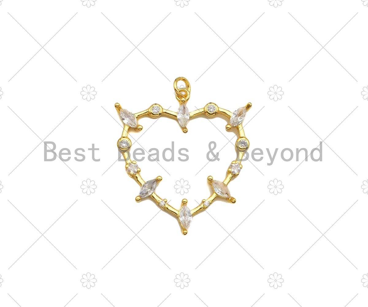 Gold Filled CZ Micro Pave Heart Frame Shape Pendant, 18k Gold Filled Heart Charm, Necklace Bracelet Charm Pendant,28x30mm,Sku#Z1357