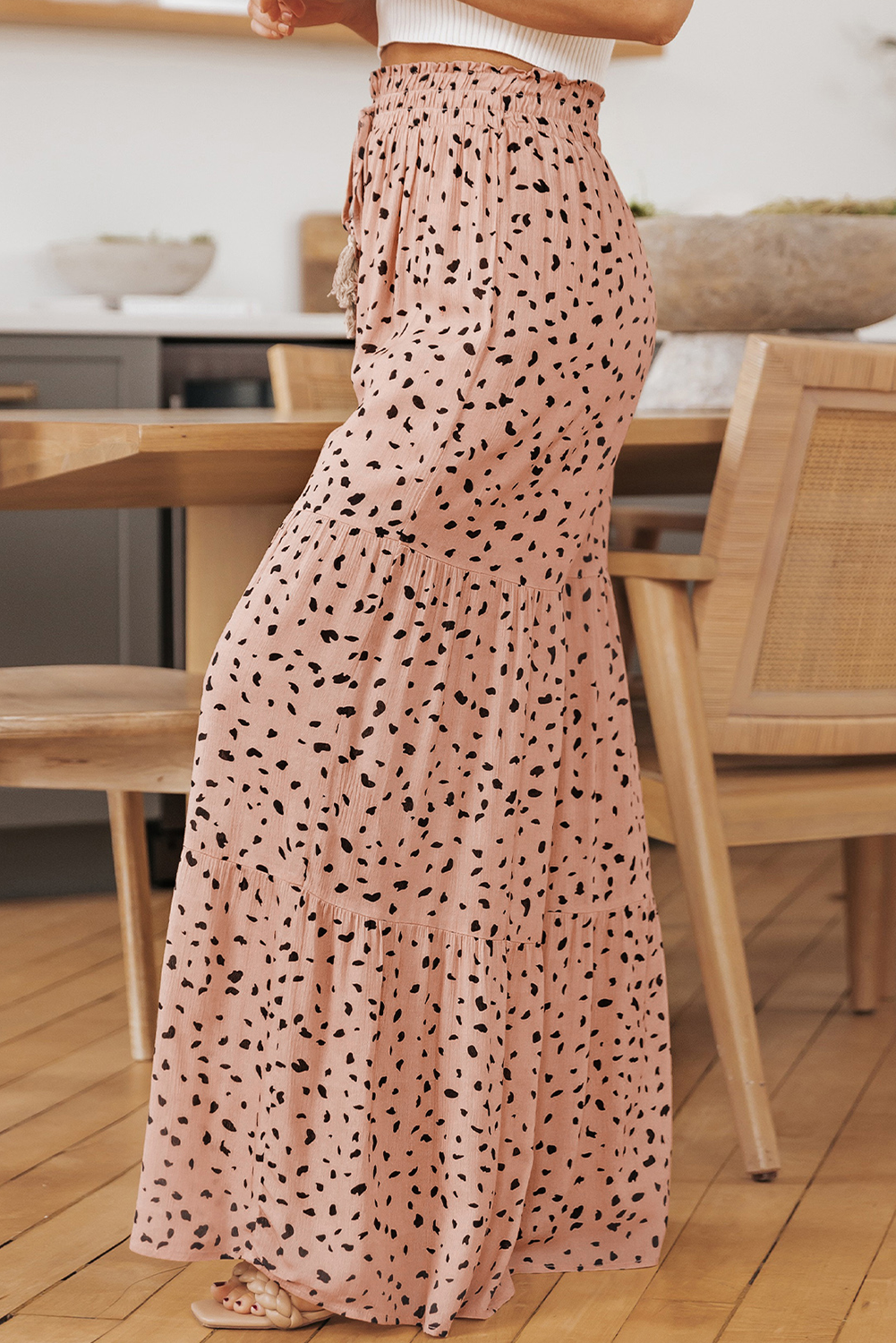 Analia Leg Dalmatian Palazzo Pants-Threaded Pear