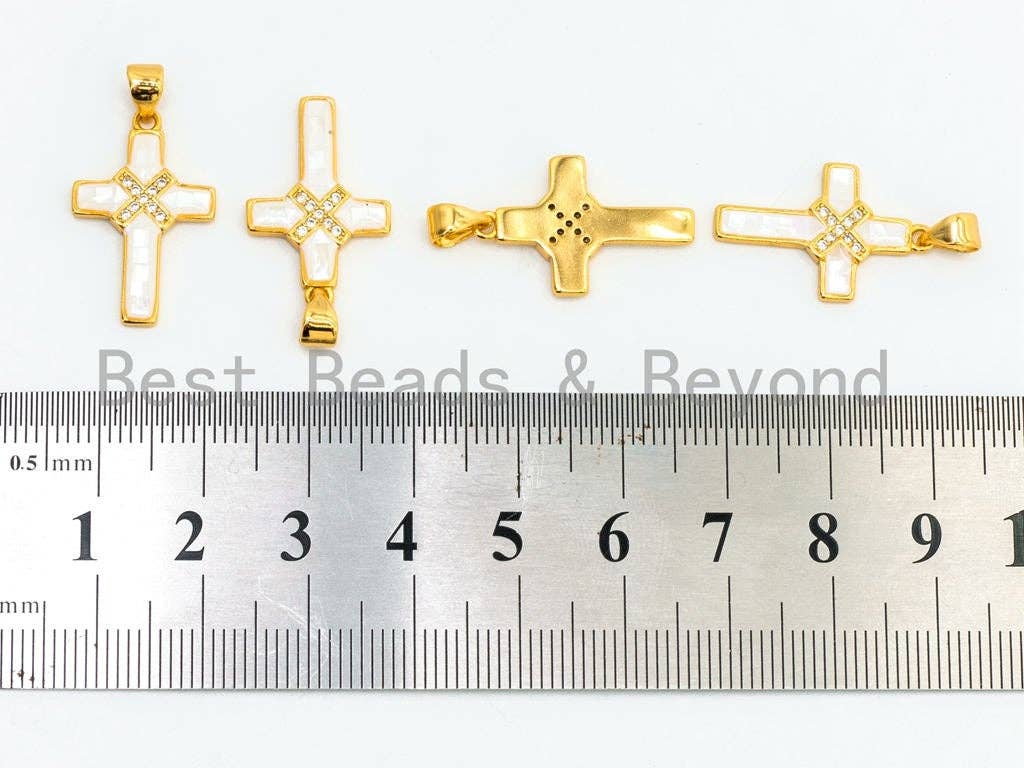Mop CZ Micro Pave Cross Pendant, Cubic Zirconia Mother of Pearl Charm/Pendant, Jewelry Findings,14x22mm, sku#Z43