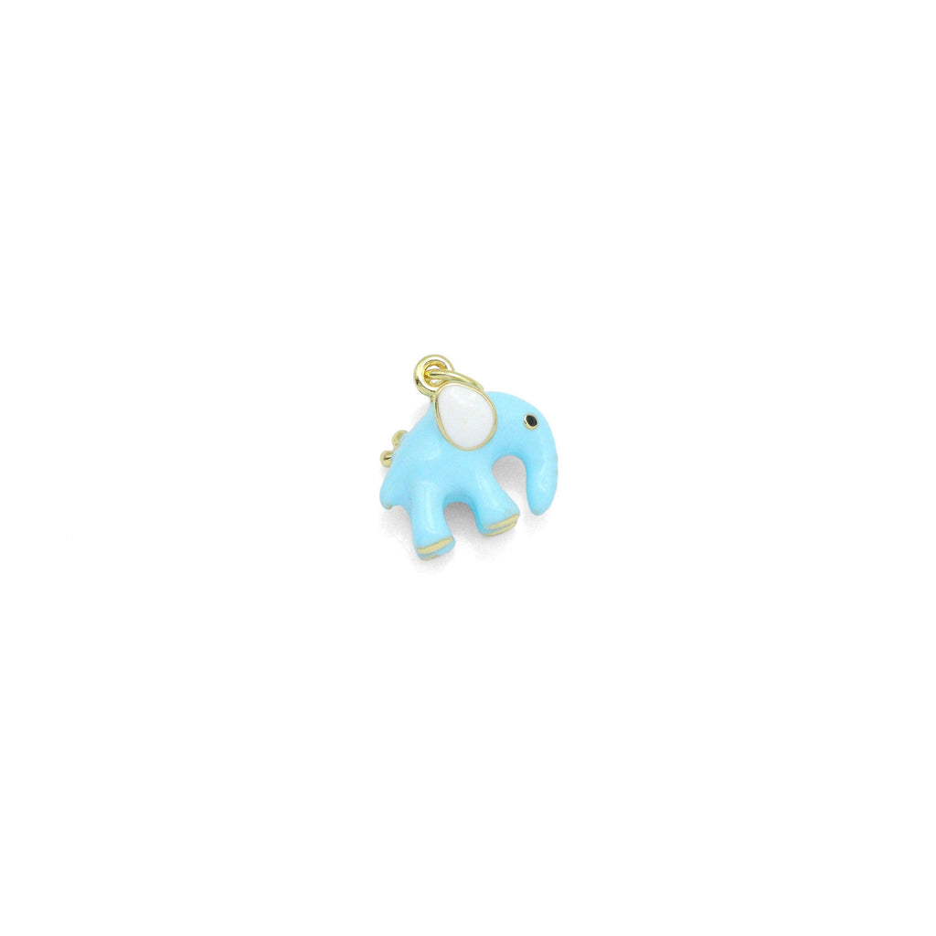 Baby Blue Enamel Elephant Gold Charm Pendant, Sku#Y1041