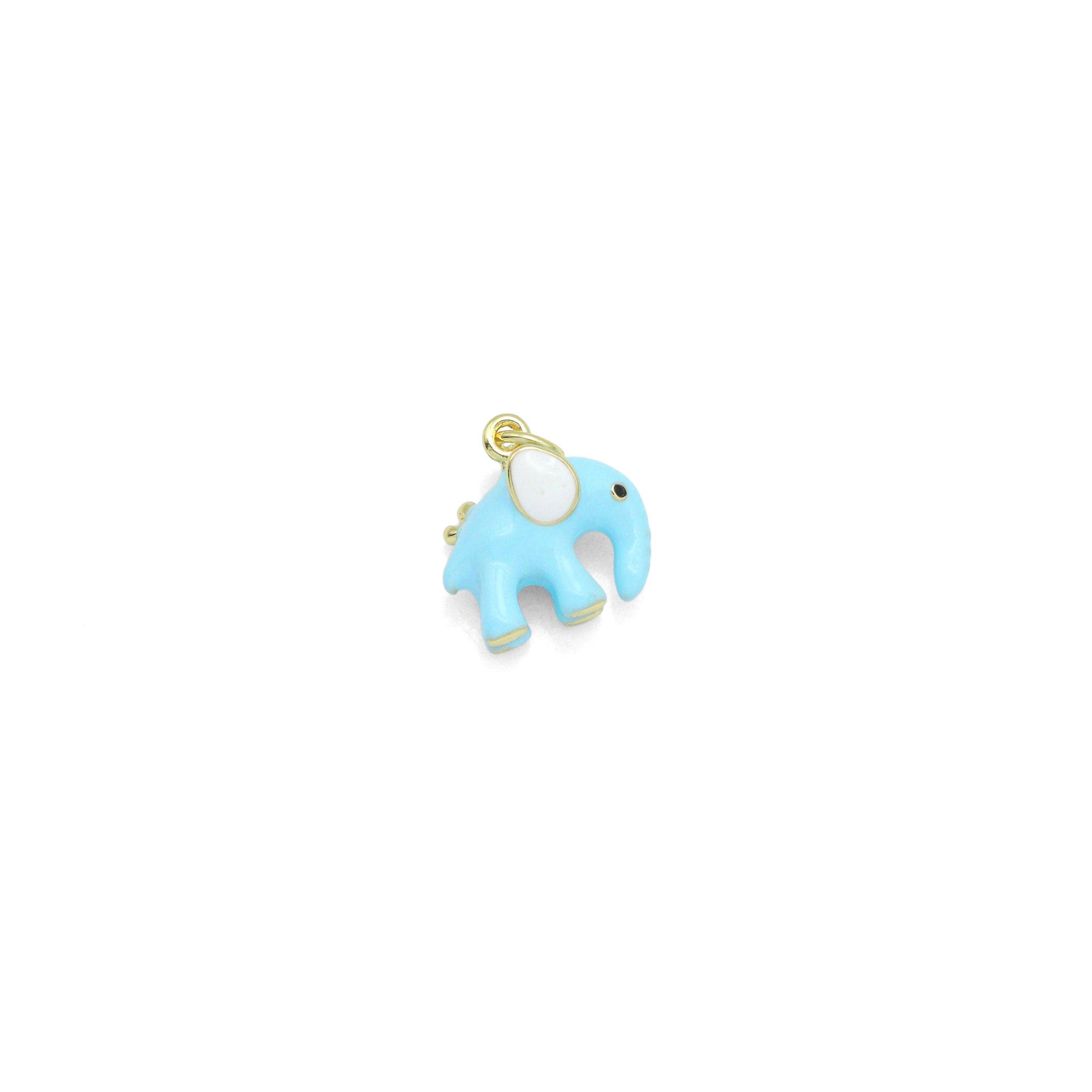 Baby Blue Enamel Elephant Gold Charm Pendant, Sku#Y1041