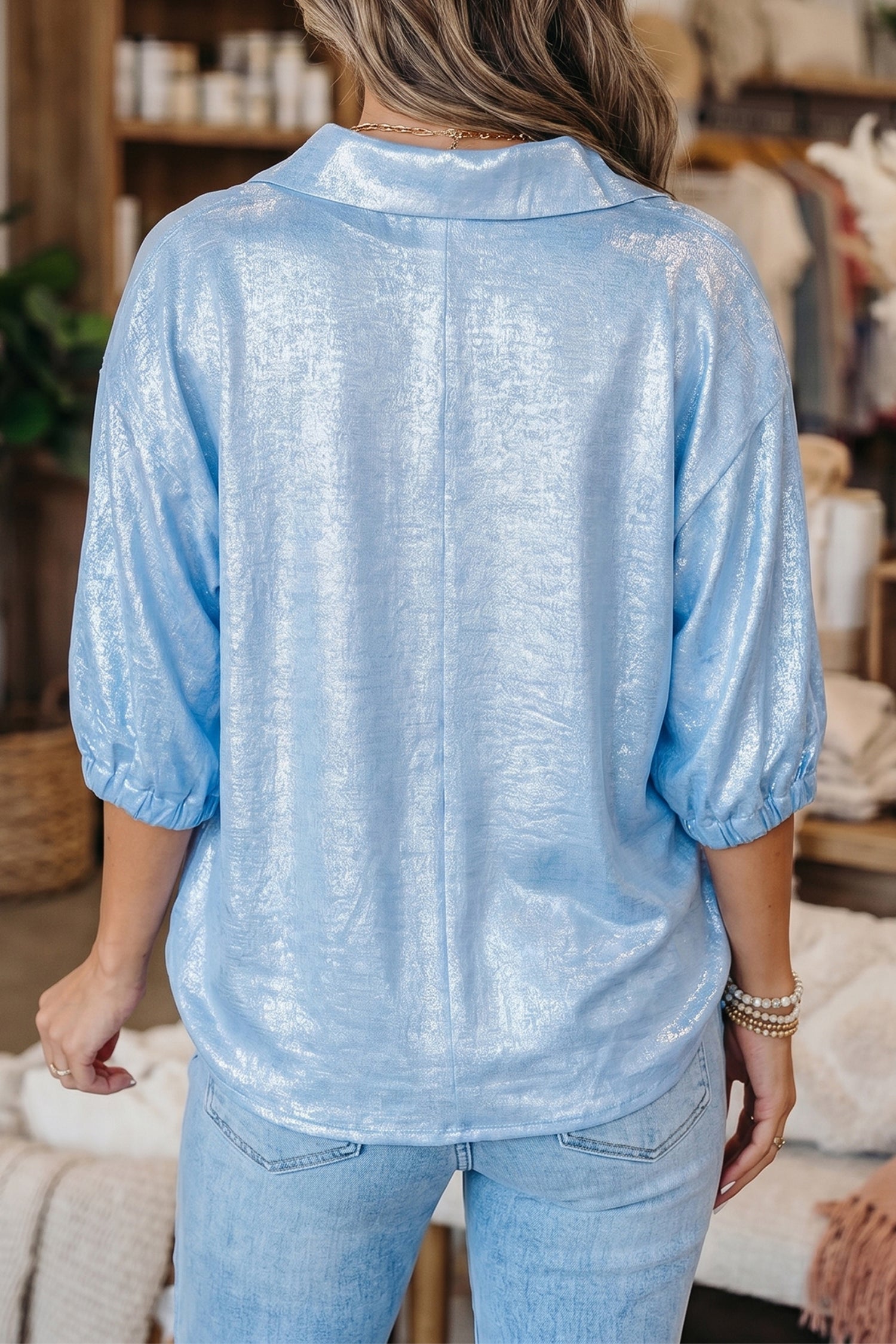 Jolene Half Sleeve Metallic Top