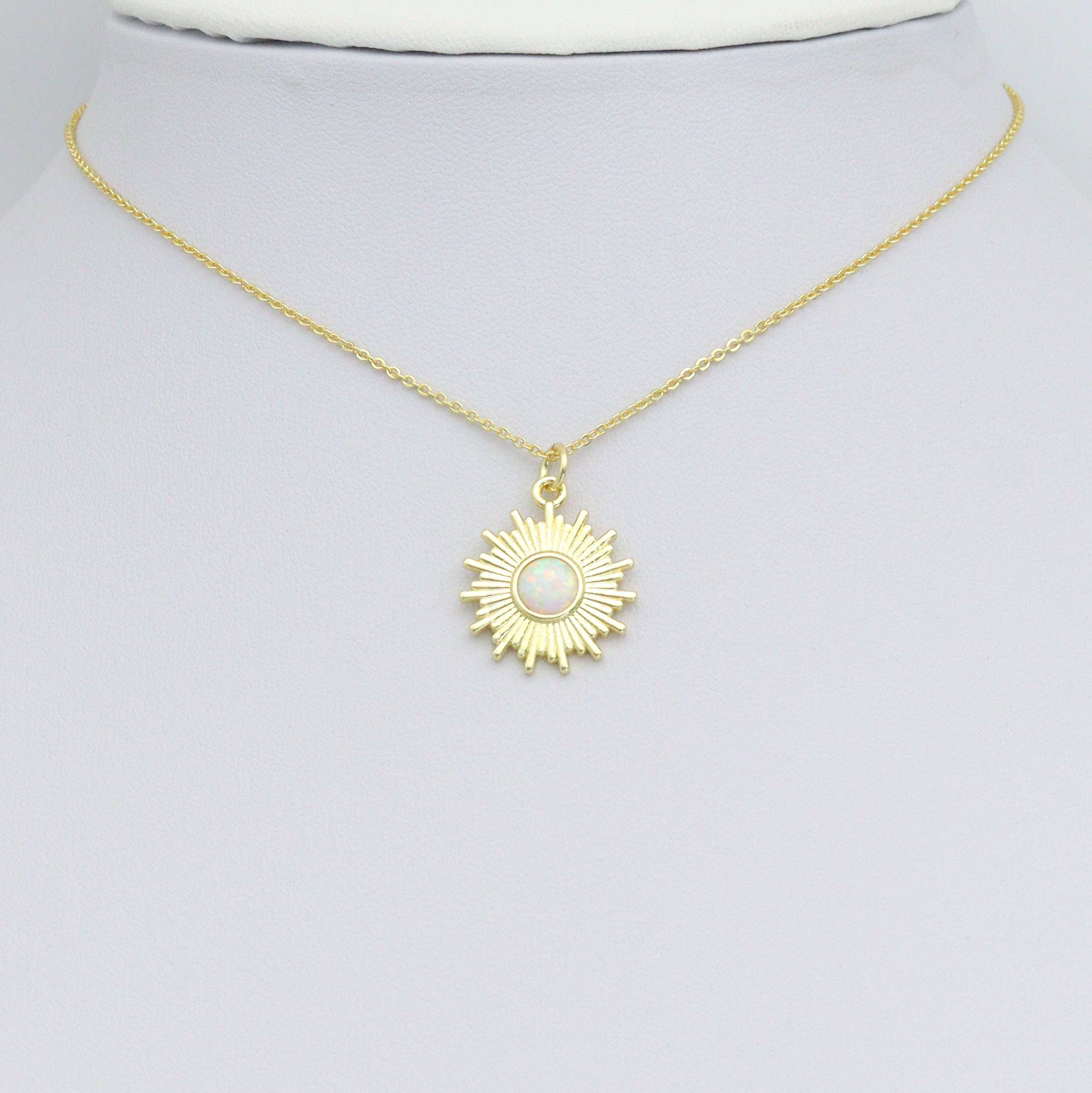 White Opal Sunburst Charm Pendant, Sku#LX807