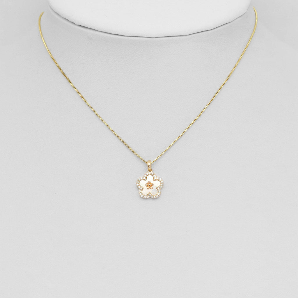 CZ White Mother of Pearl  Flower Gold Charm, Sku#ZX205