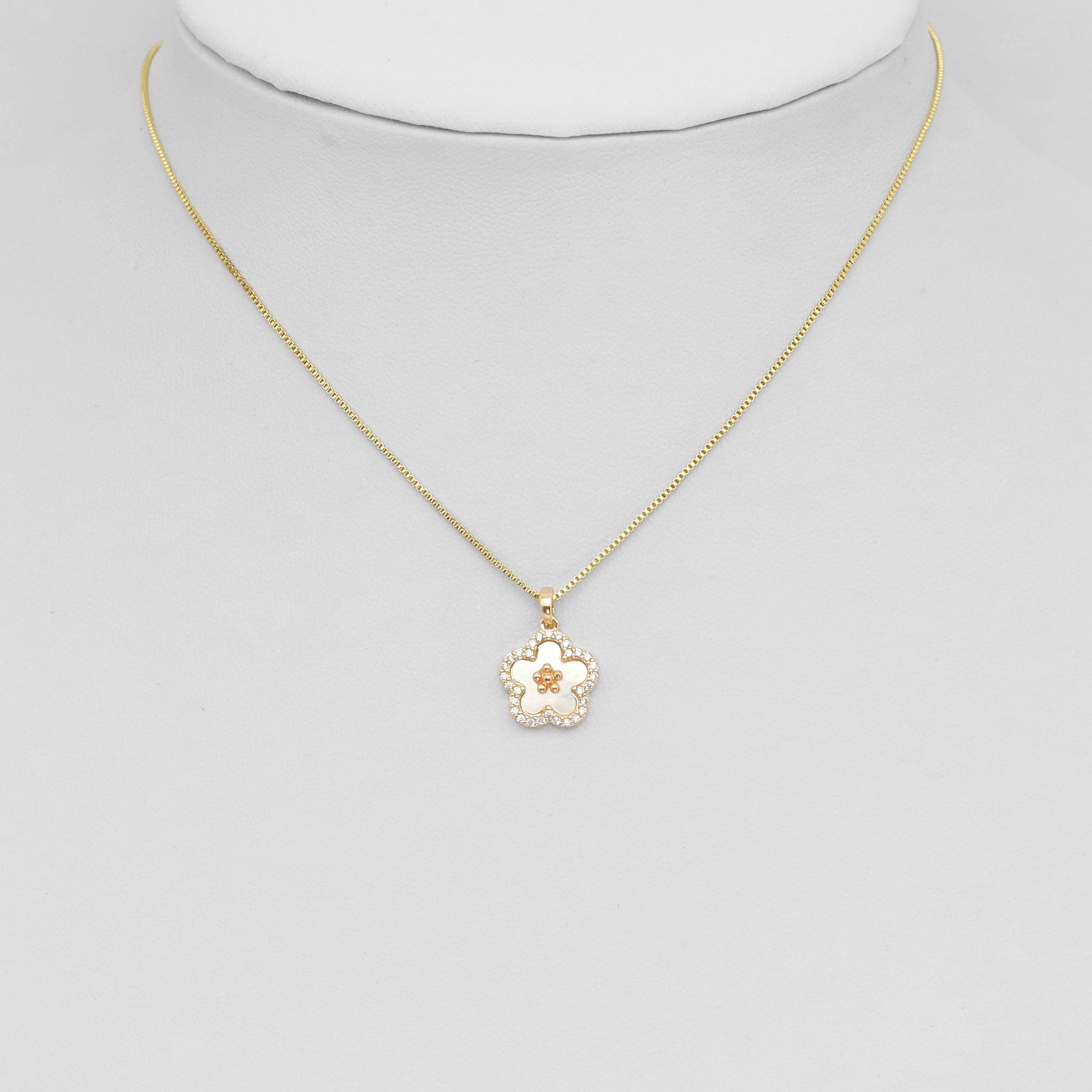 CZ White Mother of Pearl  Flower Gold Charm, Sku#ZX205