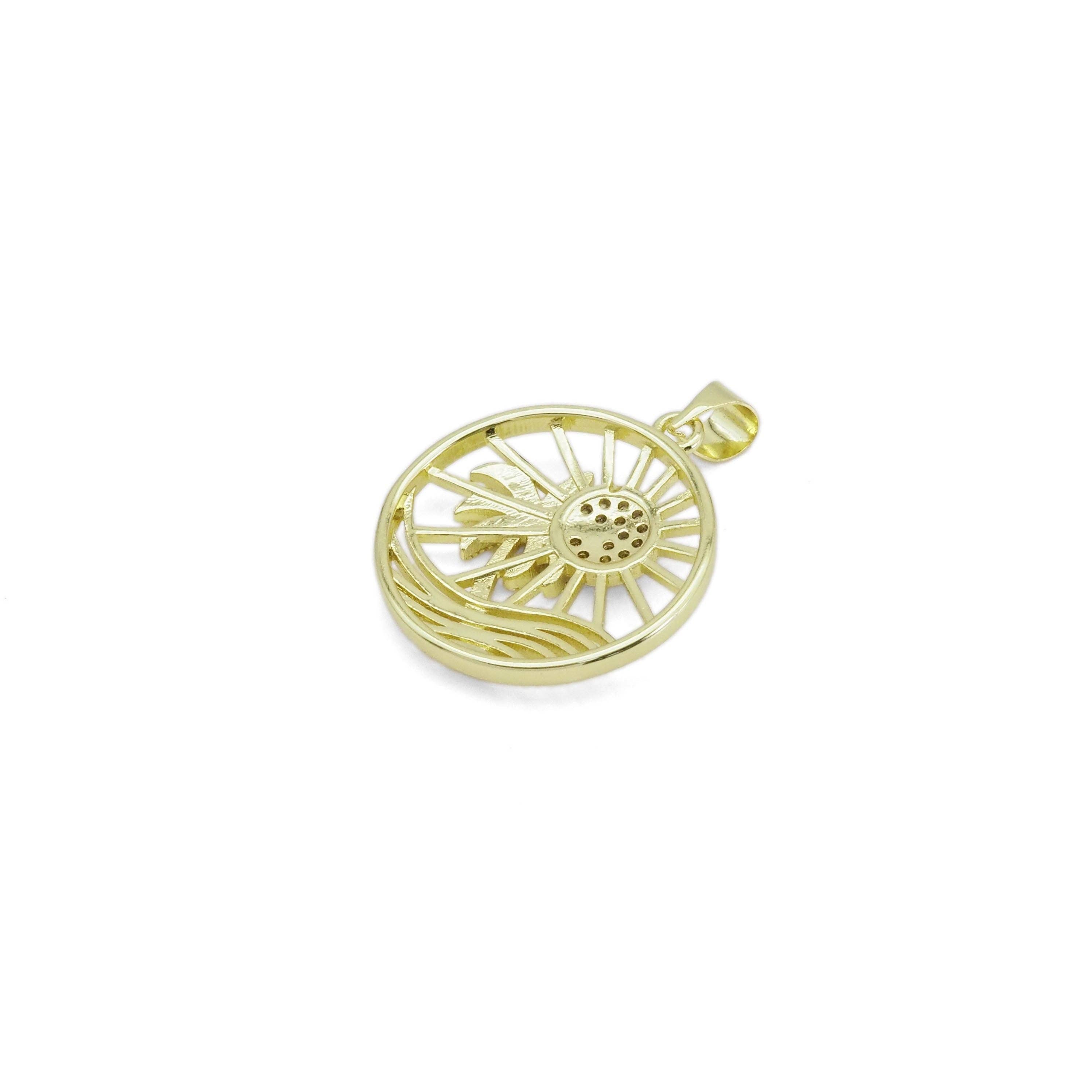 Clear CZ Sun Coconut Tree Beach Charm, Sku#LX364