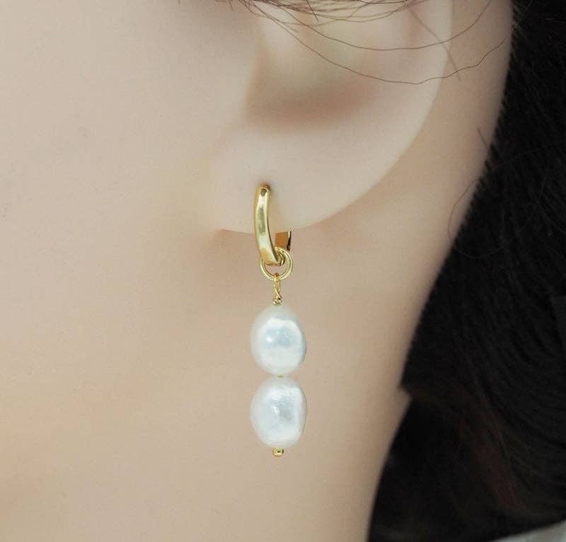 Freshwater Pearl Hoop Earrings, Sku#EF215