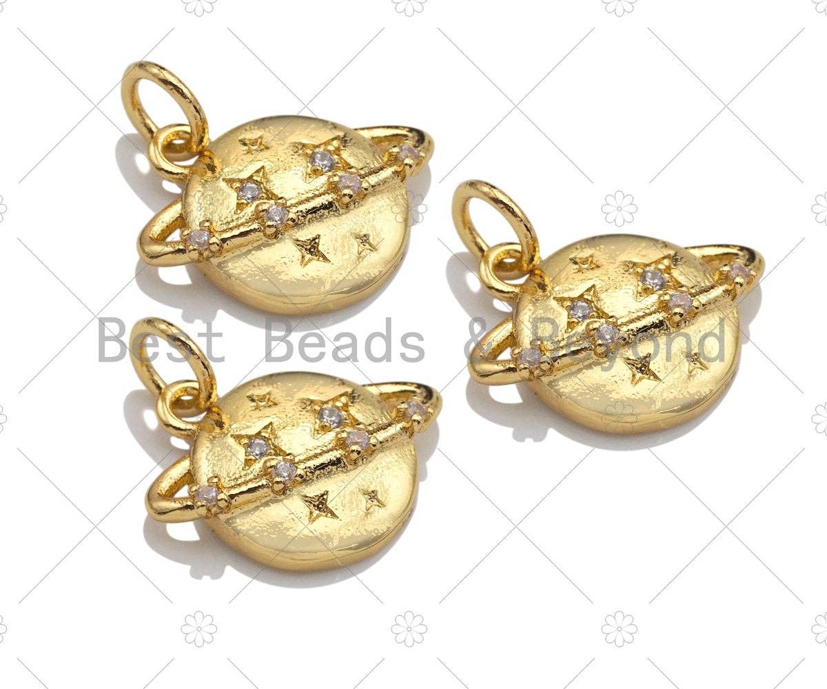 Planet Earth Charm, CZ Micro Pave Planet Pendant, Gold Silver Star Earth Charm, 10x15mm, sku#Z1142