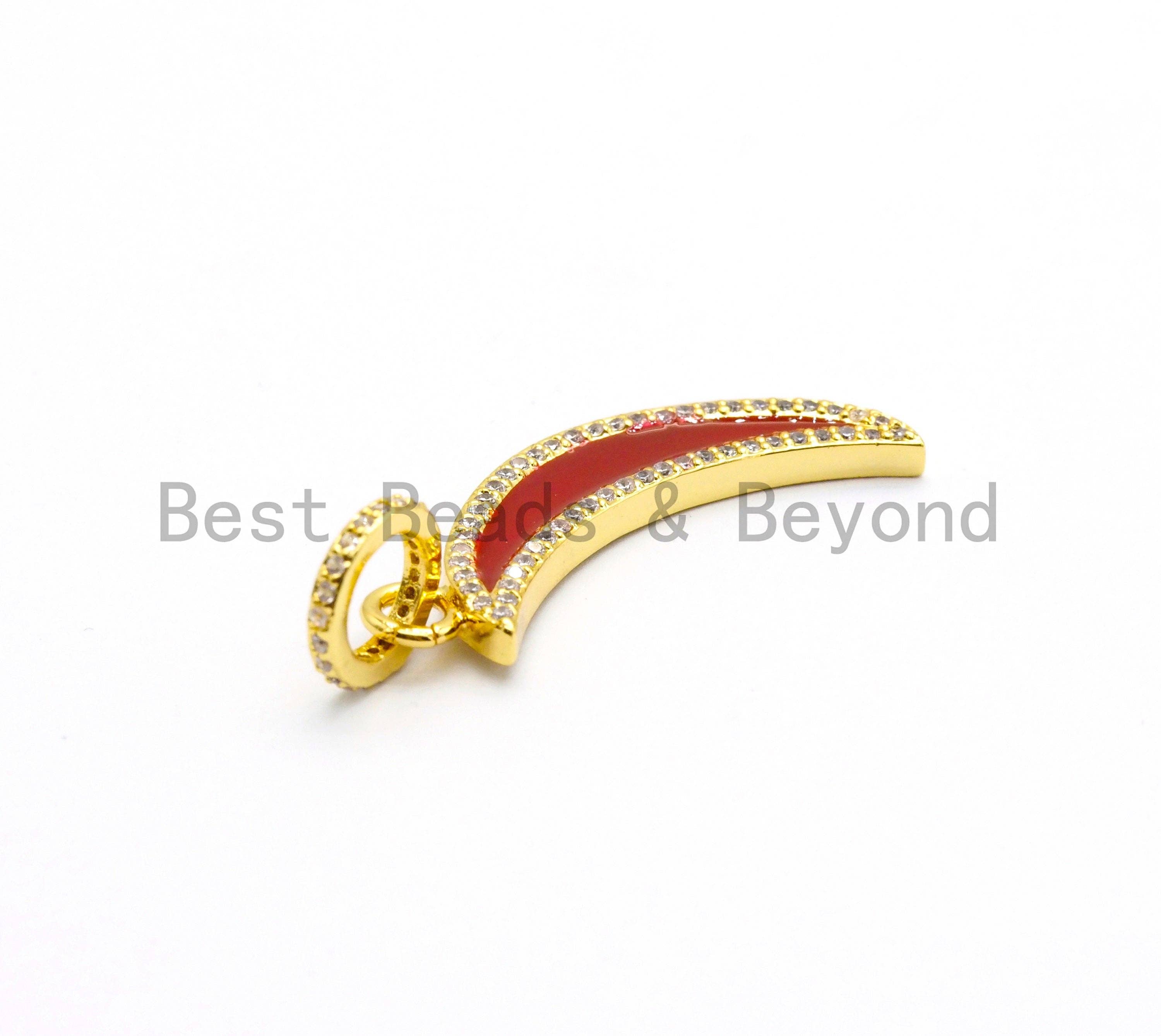 NEW Enamel Red Crescent moon Pendant,CZ Micro Pave Oil Drop Moon pendant,Enamel Charm,Enamel Jewelry,7x32mm,sku#F586