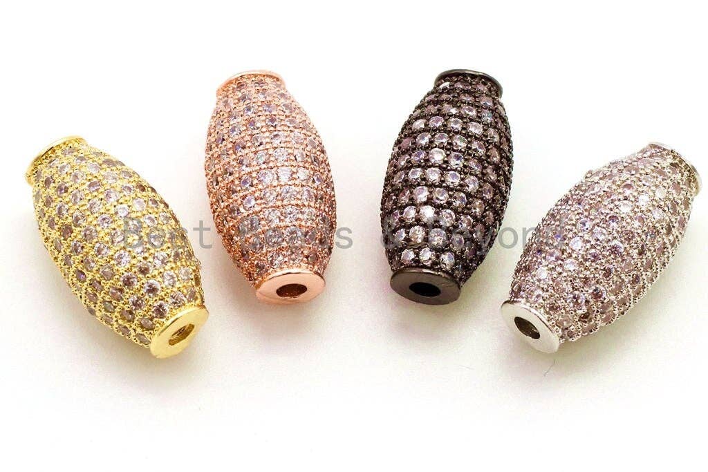 CZ Micro Pave Long Oval Spacer Beads with Clear Crystal for Bracelet/Necklace, Cubic Zirconia Beads, Bracelet Charms, 20x11mm, sku#G52