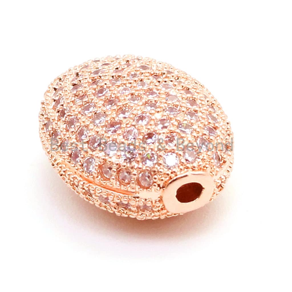 14x11mm CZ Micro Pave Flat Oval Spacer Beads with Clear Crystal for Bracelet/Necklace, Cubic Zirconia Beads, Bracelet Charms,1/2pcs, sku#G61