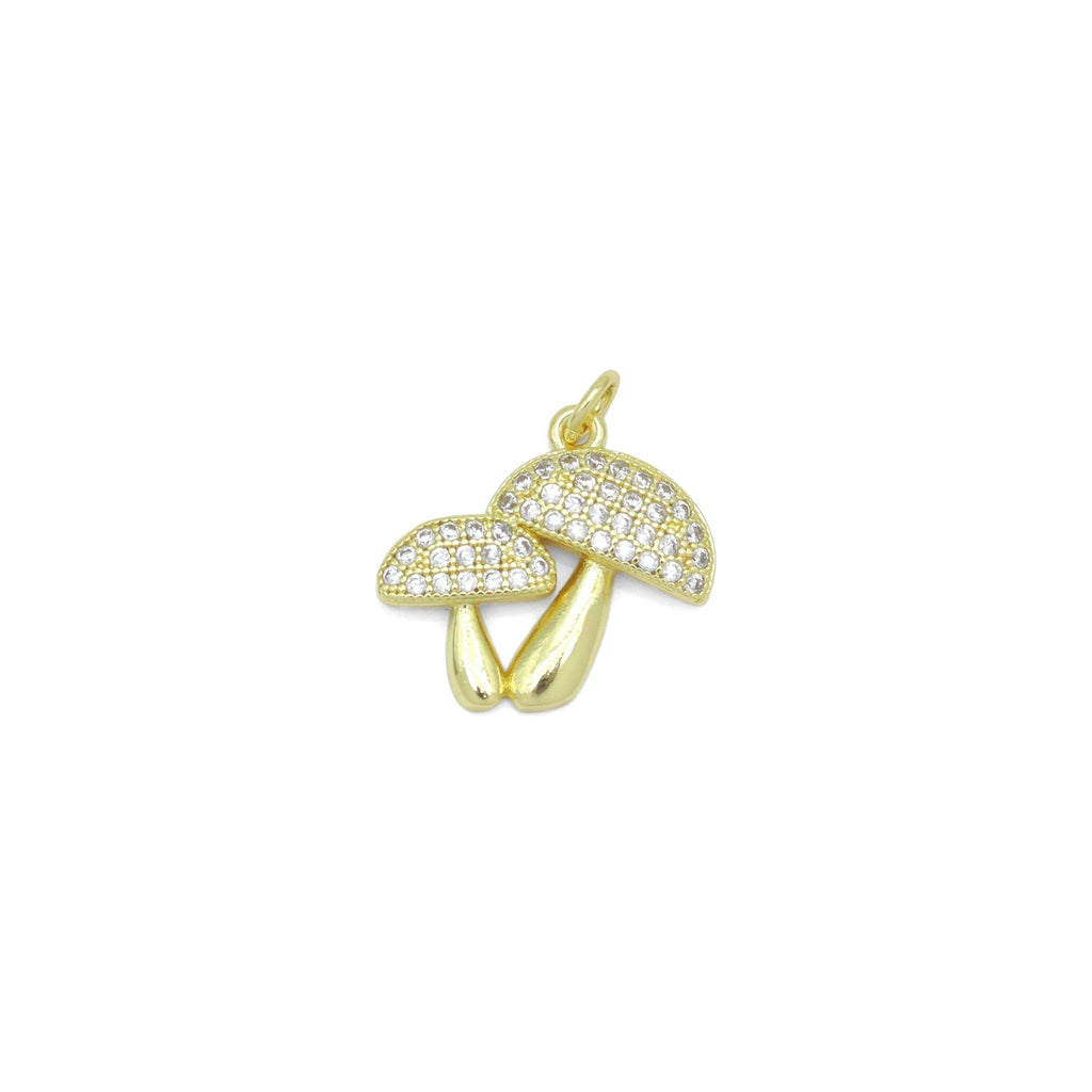 Clear CZ Gold Mushroom Shape Charm Pendant, Sku#LX743