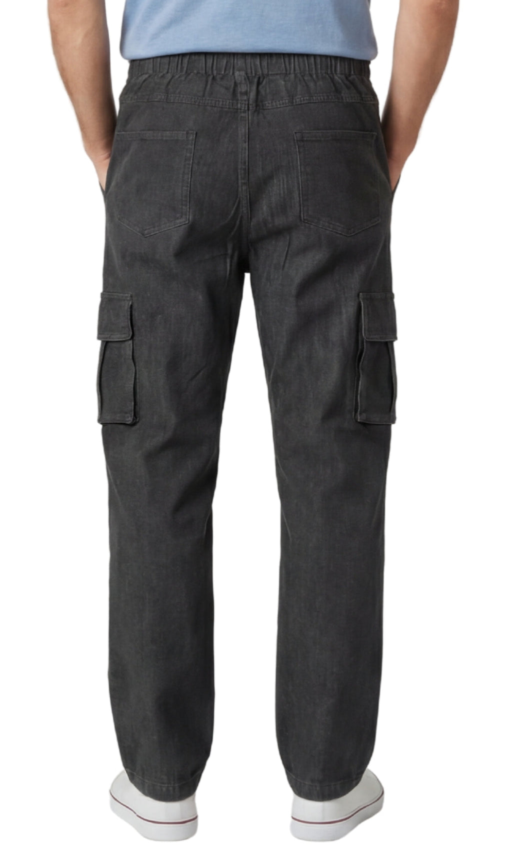 Men's Lightweight Double Cargo Pocket Pull-On Jeans – Cotton Blend Cargo Pants with Elastic Waist
