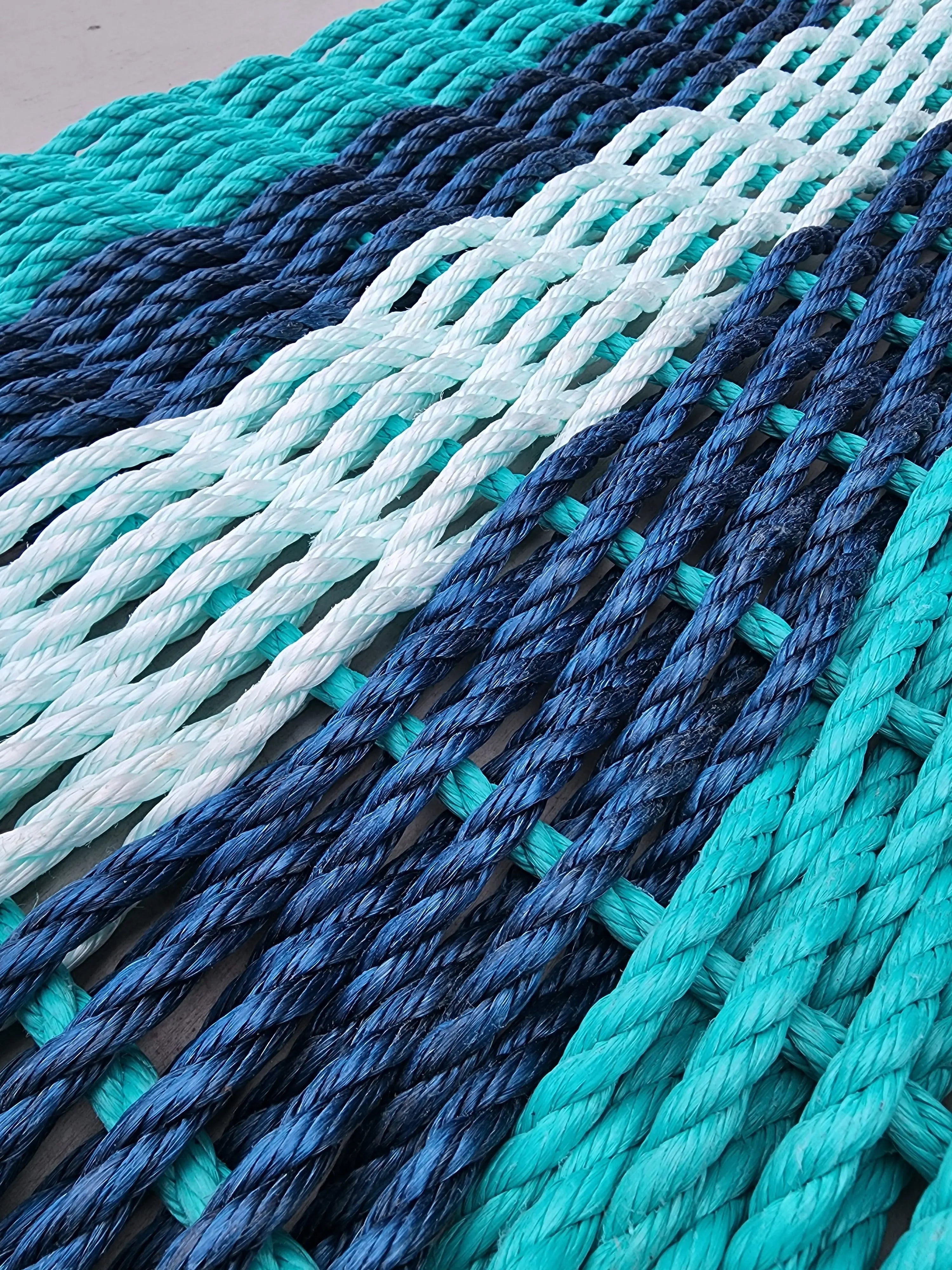 5 Stripe Lobster Rope Mat Teal, Navy Blue, Seafoam