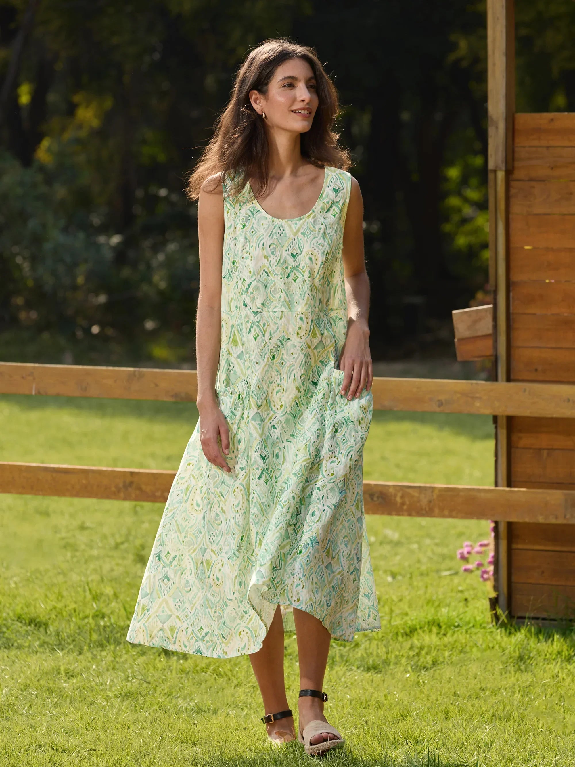 100% Linen Floral Swing Beach Tank Dress LORRAINE