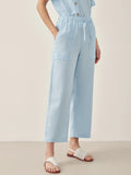 100% Linen Short-Sleeve Round Neck Button Detail Top & Pants Set JOSIE-LINTICO