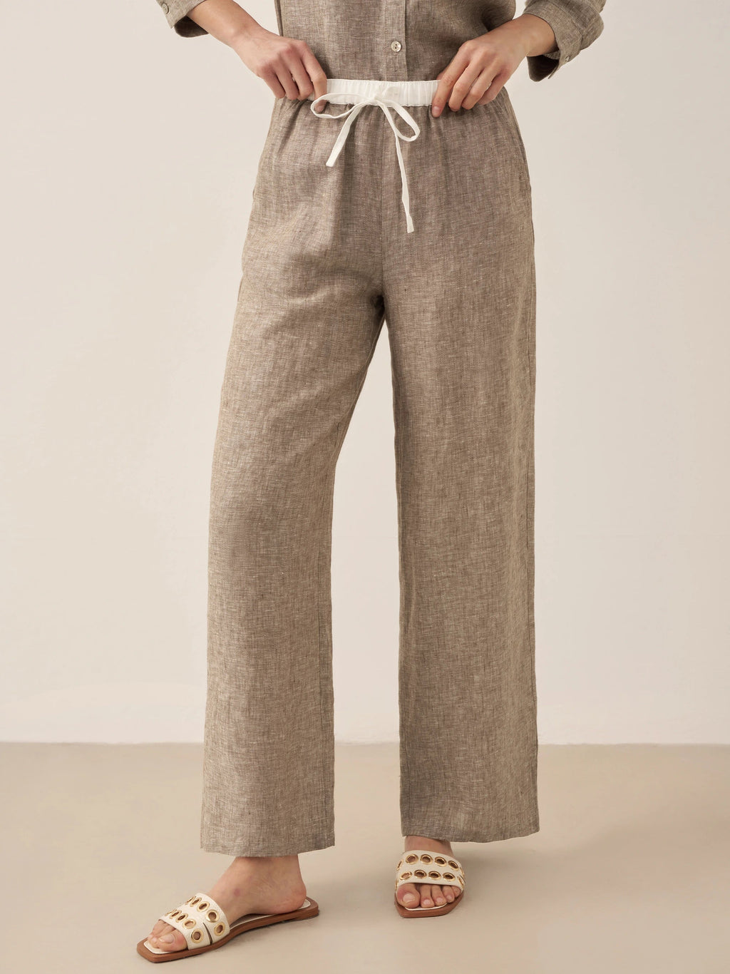100% Linen Elastic Waist Straight-Leg Trousers JOURDAN-LINTICO