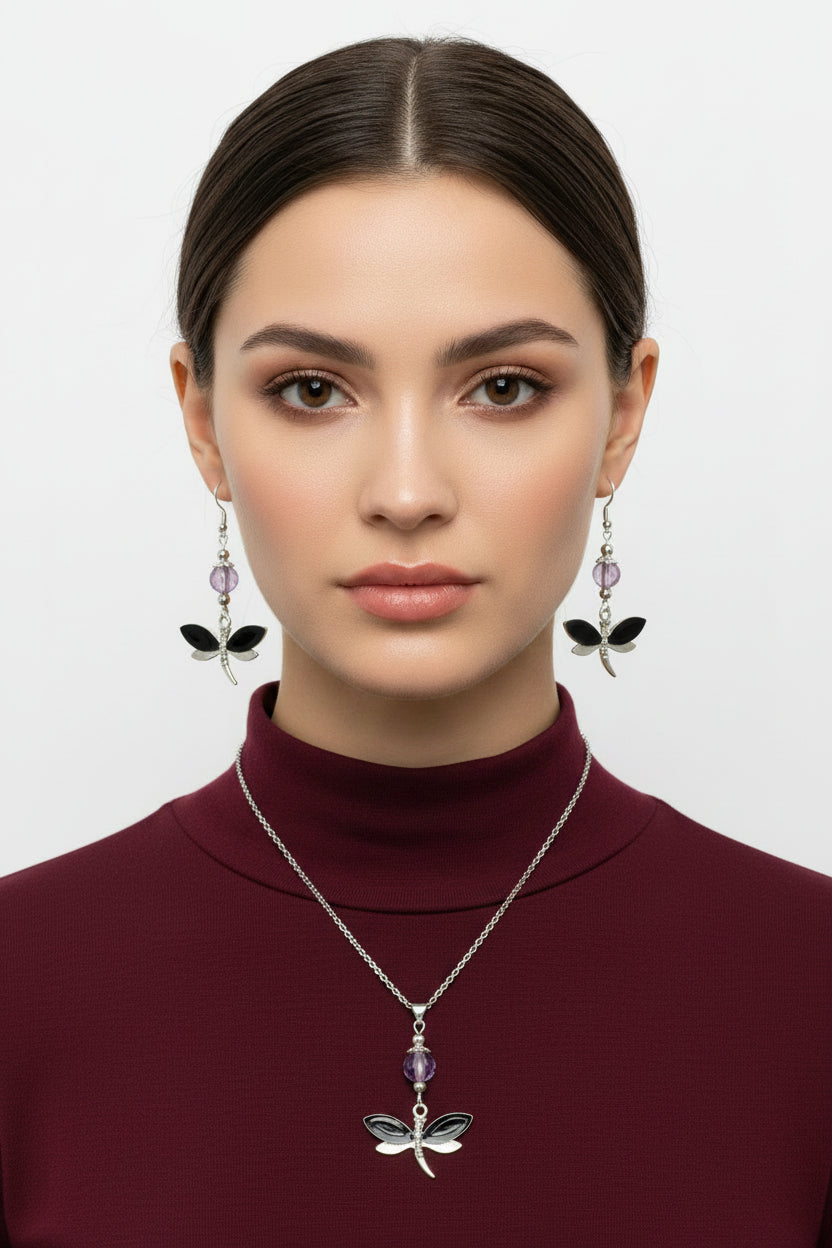 Dragonfly Necklace & Earrings Set - J&C Burton Creations