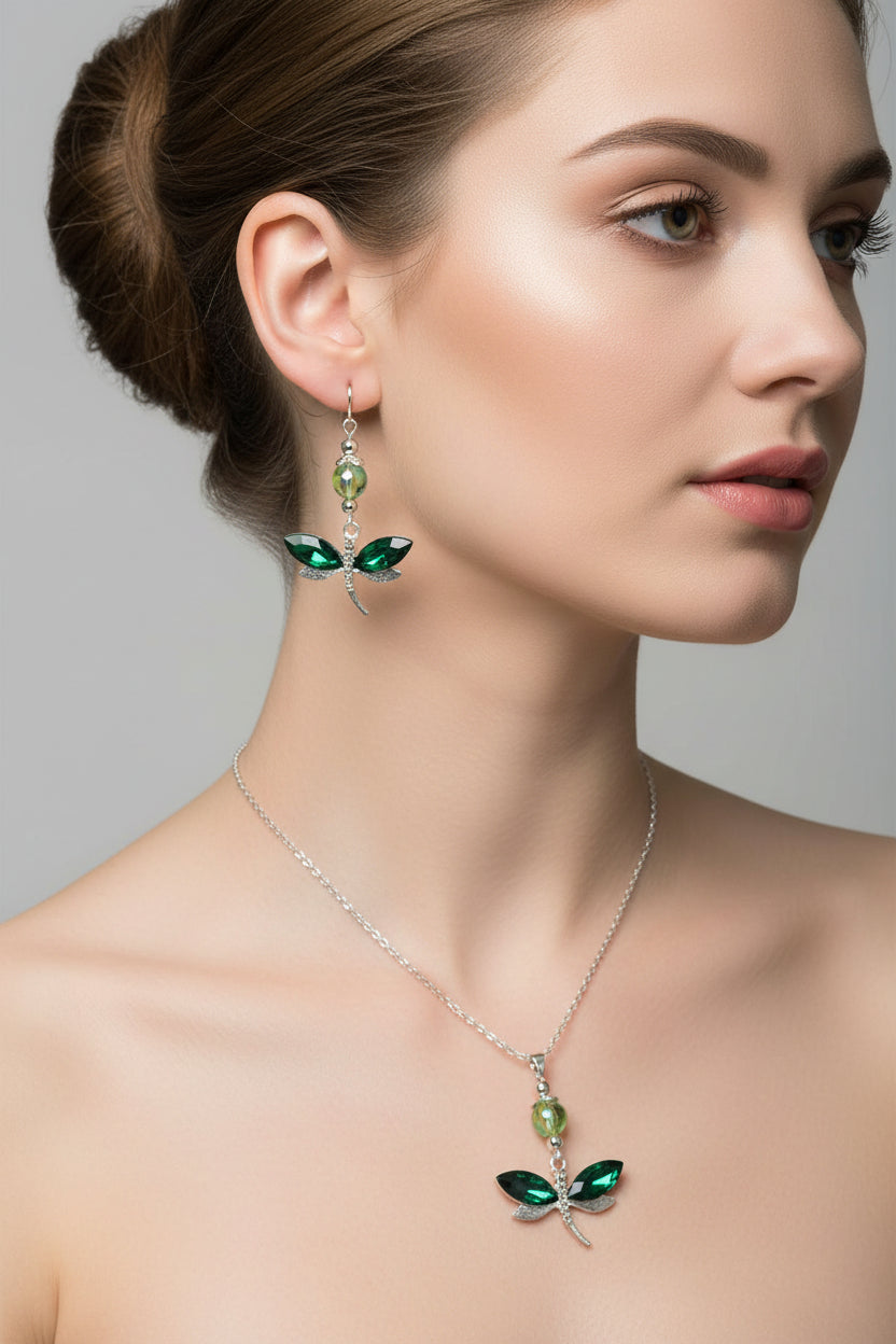 Dragonfly Necklace and Earrings Set - J&C Burton Creations
