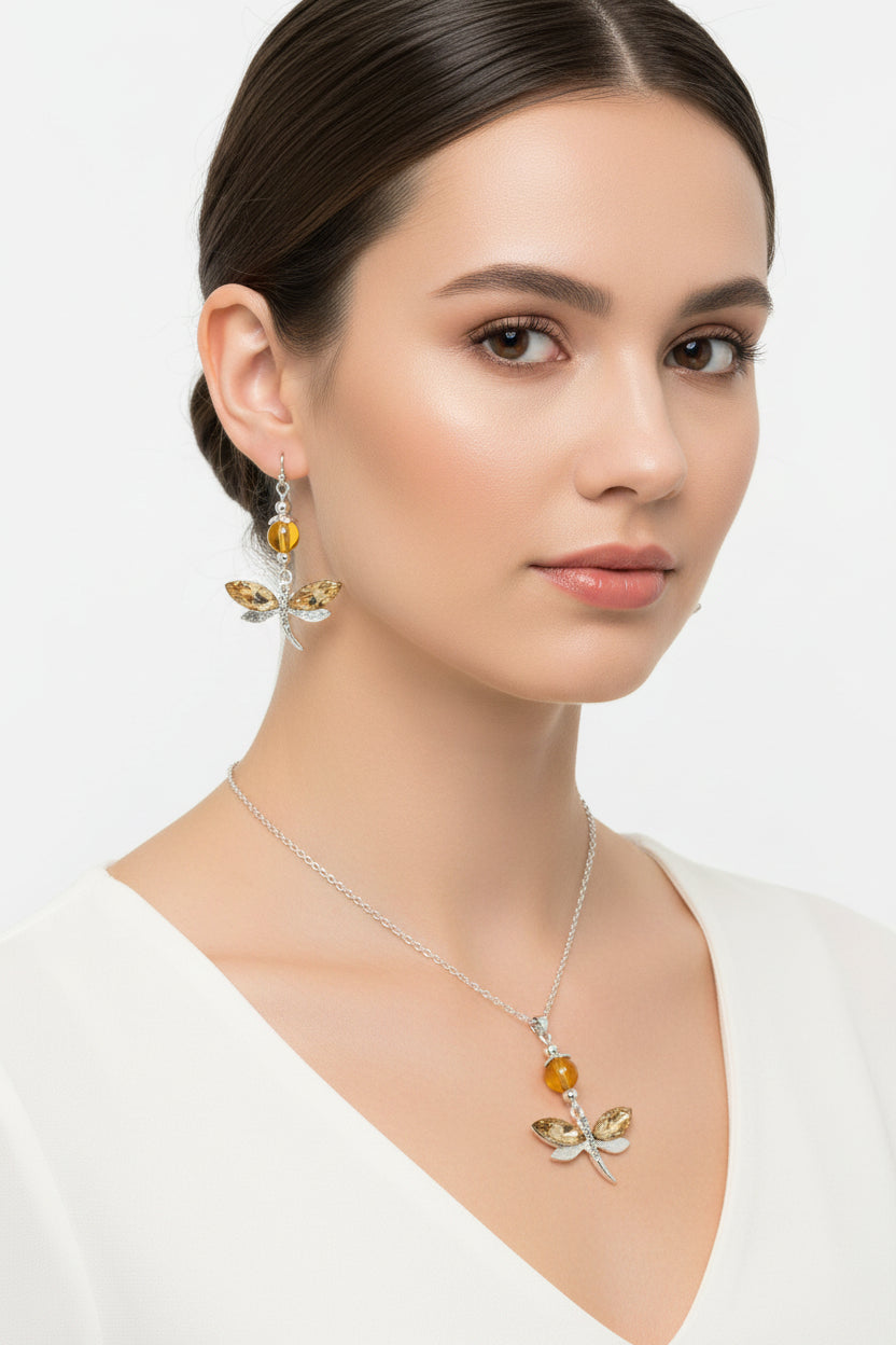 Dragonfly Necklace and Earrings Set - J&C Burton Creations