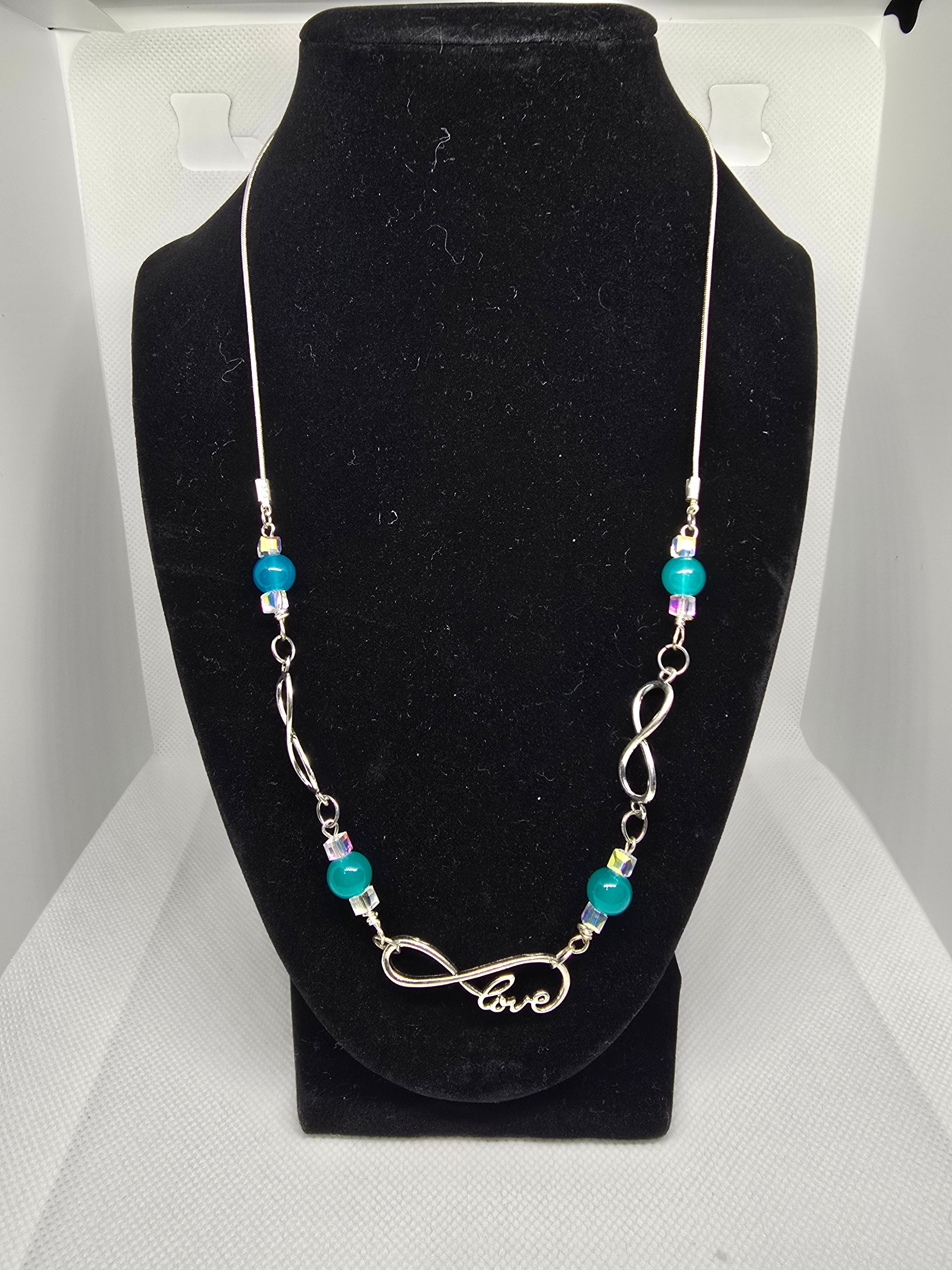 Love & Infinity Necklace(aqua color beads)