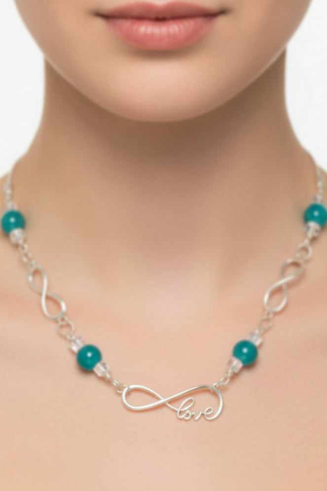 Love & Infinity Necklace(aqua color beads)