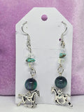 Handcrafted Green Cat-Eye & Turquoise Horse Charm Dangle Earrings