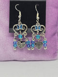 Handcrafted Blue & Silver Butterfly & Heart Chandelier Dangle Earrings