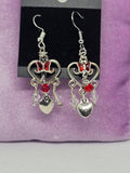 Handcrafted Red & Silver Heart Chandelier Dangle Earrings with Butterfly Charms