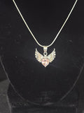 Handcrafted 18" Silver Angel Wings & Pink Heart Charm Necklace