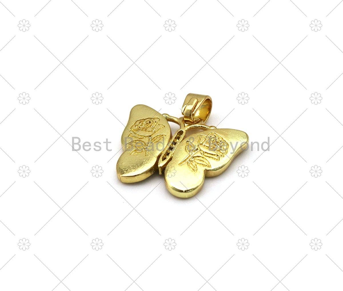 CZ Micro Pave Enamel Colorful Butterfly with Rose flower on Back Side Shape Pendant, 18K Gold FilledButterfly Charm,Sku#FH182-Bestbeads & Beyond