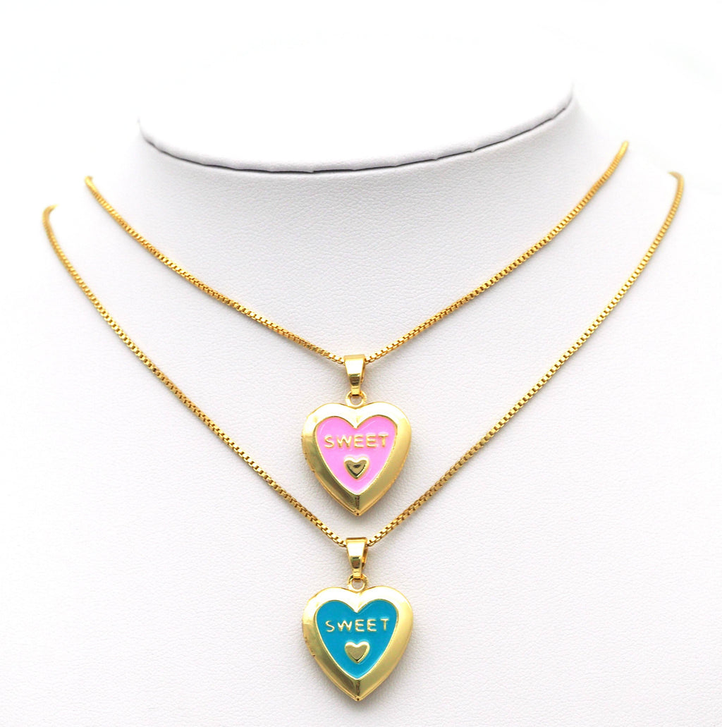 Lockets Enamel Sweet Word On Heart Shape Pendant, Sku#FH185
