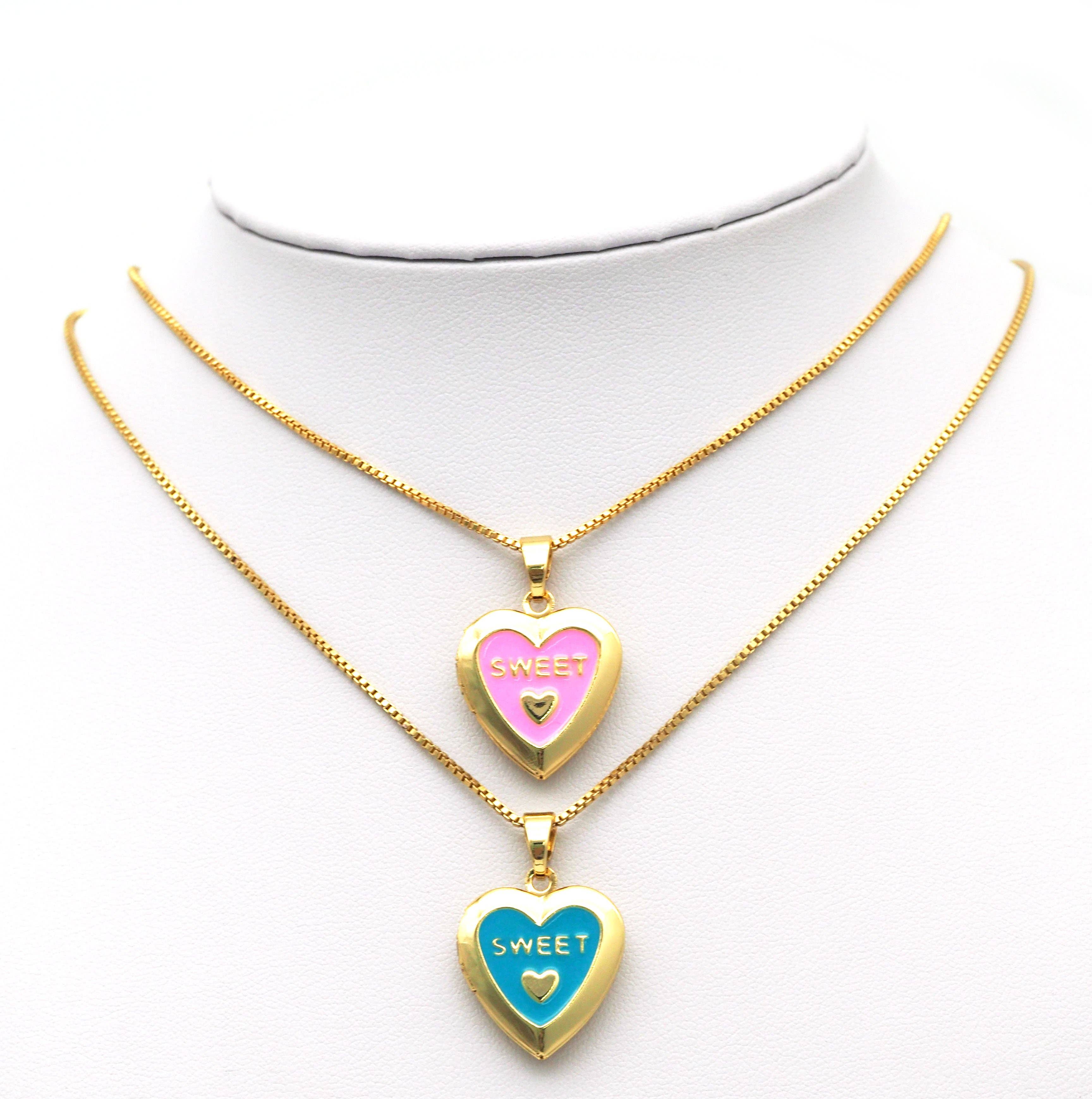 Lockets Enamel Sweet Word On Heart Shape Pendant, Sku#FH185