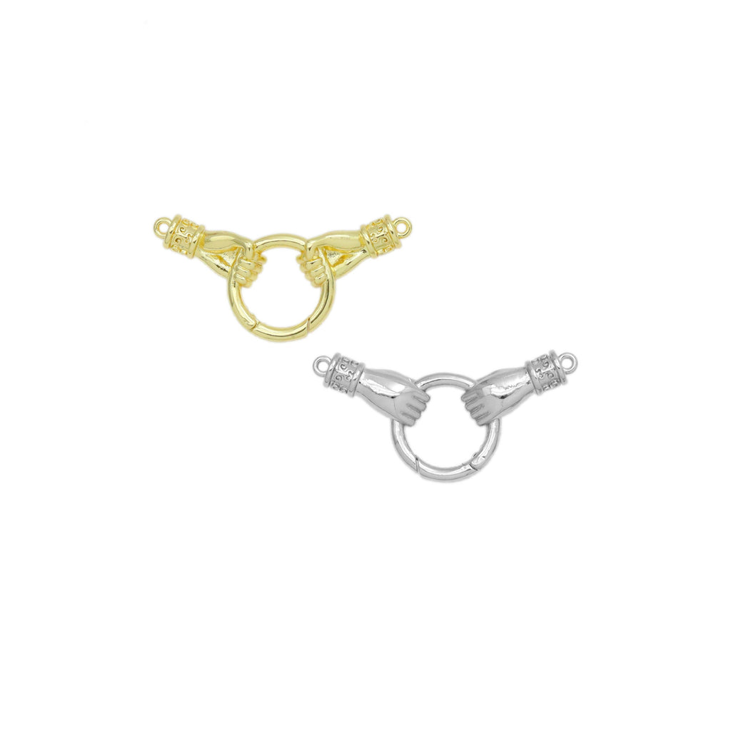 Gold Silver Hands With Round Ring Pendant Clasp Connector, Sku#LX641