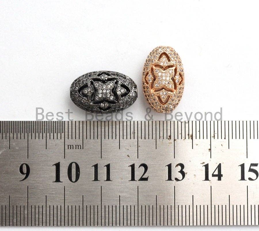 CZ Micro Pave Oval Spacer Beads with Flower Pattern, Clear/Black CZ Pave Beads for Bracelet/Necklace, Cubic Zirconia Beads,12x18mm, sku#G413