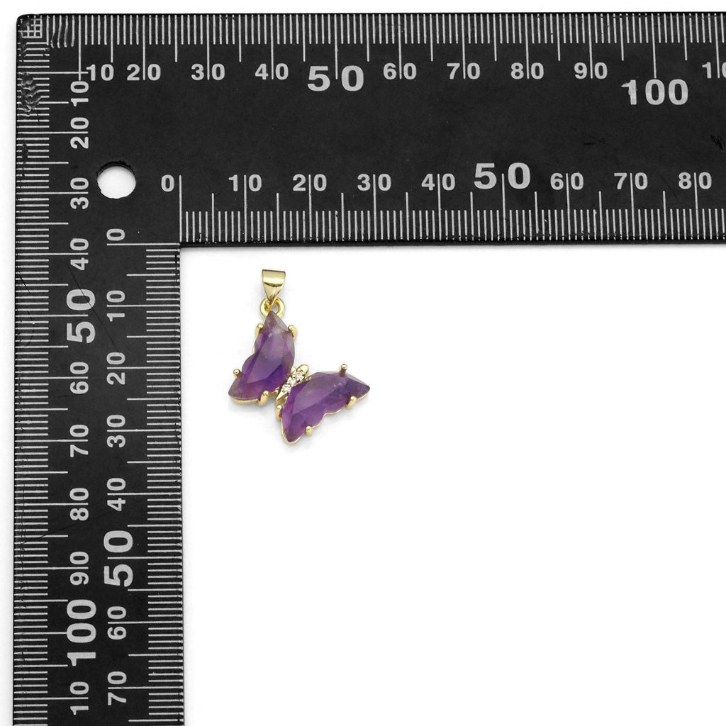 Gold Natural Gemstone Butterfly Charm Pendant, Sku#FH222