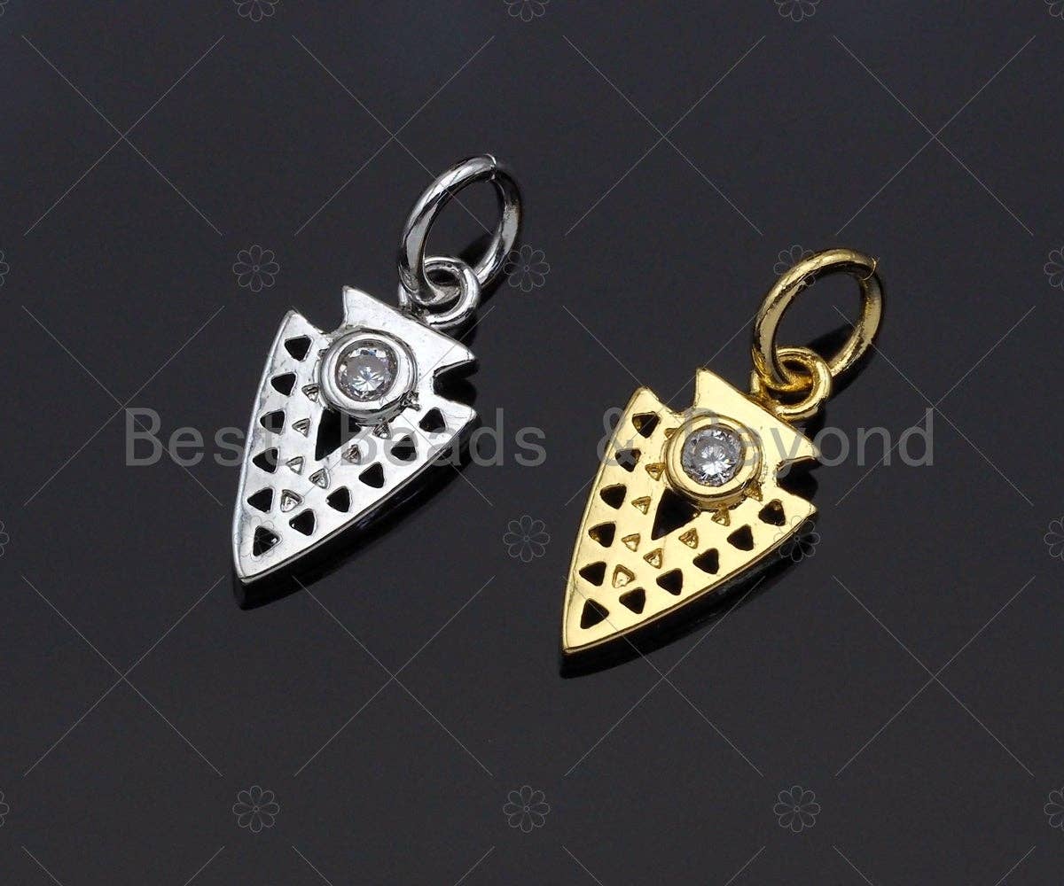 Dainty CZ Micro Pave Triangle Pendant/Charm, Gold/SilverTriangle Shape Charm, 7x13mm,sku#Z1230-Bestbeads & Beyond